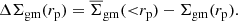 $$ \begin{aligned} \Delta \Sigma _{\mathrm{gm} }(r_{\mathrm{p} }) = \overline{\Sigma }_{\mathrm{gm} }({ < }r_{\mathrm{p} }) - \Sigma _{\mathrm{gm} }(r_{\mathrm{p} }). \end{aligned} $$