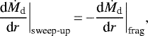 \begin{equation*}\frac{\textrm{d}\dot{M}_{\textrm{d}}}{\textrm{d}r}\bigg|_{\textrm{sweep-up}}\,{=}\,{-}\frac{\textrm{d}\dot{M}_{\textrm{d}}}{\textrm{d}r}\bigg|_{\textrm{frag}},\end{equation*}