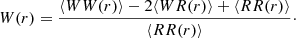 $$ \begin{aligned} W(r)= \frac{\langle WW(r) \rangle - 2 \langle WR(r) \rangle + \langle RR(r) \rangle }{\langle RR(r) \rangle }\cdot \end{aligned} $$