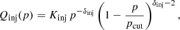 $$ \begin{aligned} Q_{\rm inj}(p) = K_{\rm inj}\,p^{-\delta _{\rm inj}} \left(1-\frac{p}{p_{\rm cut}}\right)^{\delta _{\rm inj}-2}, \end{aligned} $$