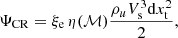 $$ \begin{aligned} \Psi _{\rm CR} = \xi _{\rm e}\,\eta (\mathcal{M} ) \frac{\rho _u V_{\rm s}^3 \mathrm{d}x_{\rm t}^2}{2}, \end{aligned} $$