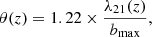 $$ \begin{aligned} \theta (z) = 1.22\times \frac{\lambda _{21}(z)}{b_{\rm max}}, \end{aligned} $$