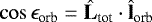 $\cos \epsilon_{\textrm{orb}} = \hat{\textbf{L}}_{\textrm{tot}} \cdot \hat{\textbf{l}}_{\textrm{orb}}$