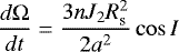 \begin{equation*}\frac{d\Omega}{dt} = \frac{3 n J_{2} R_{\textrm{s}}^{2}}{2 a^{2}} \cos I\end{equation*}