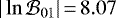 $|\ln\mathcal{B}_{01}|\,{=}\,8.07$