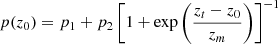 $$ \begin{aligned} p({z_0}) = {p_1}+{p_2}\left[1+\mathrm{exp}\left(\frac{{z_t}-{z_0}}{{z_m}}\right)\right]^{-1} \end{aligned} $$