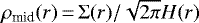 $\rho_{\text{mid}}(r)\,{=}\,\Sigma(r)/\sqrt{2\pi}H(r)$