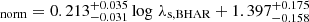 $ _{\mathrm{norm}}=0.213^{+0.035}_{-0.031}\log\,\lambda_{\mathrm{s,BHAR}}+1.397^{+0.175}_{-0.158} $