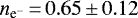 $n_{{\textrm{e}^{-}}}{\,{=}\,}0.65\,{\pm}\,0.12$