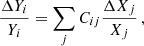 $$ \begin{aligned} \frac{\Delta Y_i}{Y_i}=\sum _j C_{ij}\frac{\Delta X_j}{X_j}\,, \end{aligned} $$