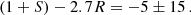 $$ \begin{aligned} (1+S)-2.7R=-5\pm 15\,. \end{aligned} $$
