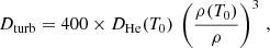 $$ \begin{aligned} D_\mathrm{turb} =400\times D_\mathrm{He} (T_0)\ \left( \frac{\rho (T_0)}{\rho } \right)^3\,, \end{aligned} $$