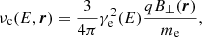 $$ \begin{aligned} \nu _{\rm c}(E, \boldsymbol{r}) = \frac{3}{4\pi } \gamma _{\rm e}^2(E) \frac{q B_\perp (\boldsymbol{r})}{m_{\rm e}}, \end{aligned} $$