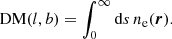 $$ \begin{aligned} \mathrm{DM}(l,b) = \int _0^\infty \mathrm{d}s \, n_{\rm e}(\boldsymbol{r}). \end{aligned} $$