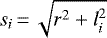 $s_{i}\,{=}\,\sqrt{r^2+l_{i}^{2}}$