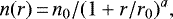 \begin{equation*} n (r)\,{=}\,n_0/(1 + r / r_0)^a, \end{equation*}