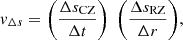 $$ \begin{aligned} \left. { v}_{\Delta s}= {\left({\frac{\Delta s_{\mathrm{CZ}}}{\Delta t}}\right)}\right.\, {\left({\frac{\Delta s_{\mathrm{RZ}}}{\Delta r}}\right)}, \end{aligned} $$