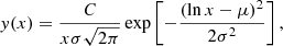 $$ \begin{aligned} y(x)=\frac{C}{x\sigma \sqrt{2\pi }}\exp \left[-\frac{(\ln x -\mu )^2}{2\sigma ^2}\right], \end{aligned} $$