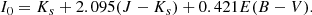 $$ \begin{aligned} {I}_{0} = K_{s} + 2.095(J-K_{s}) + 0.421{E}(B-V). \end{aligned} $$