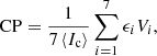 $$ \begin{aligned}&\mathrm{CP}=\frac{1}{7 \left\langle I_{\rm c} \right\rangle } \sum _{i=1}^{7} \epsilon _ {i} {V_{i}},\end{aligned} $$