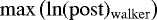 $\max\left(\ln(\mathrm{post})_{\mathrm{walker}}\right)$