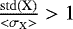 ${\frac{\mathrm{std}(\mathrm{X})}{<\sigma_{\mathrm{X}}>}} > 1$