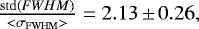 ${\frac{\mathrm{std}({FWHM})}{<\sigma_{\mathrm{FWHM}}>}} = 2.13\,{\pm}\,0.26,$