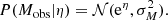 $$ \begin{aligned} P(M_{\mathrm{obs} }|\eta ) = \mathcal{N} (\mathrm{e}^{\eta },\sigma ^2_{M}). \end{aligned} $$
