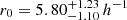 $ r_0=5.80^{+1.23}_{-1.10}\,h^{-1} $