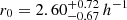 $ r_0= 2.60^{+0.72}_{-0.67}\,h^{-1} $