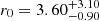 $ r_0=3.60^{+3.10}_{-0.90} $