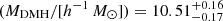 $ (M_{\mathrm{DMH}}/[h^{-1}\,{M}_\odot])=10.51^{+0.16}_{-0.17} $