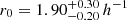$ r_0=1.90_{-0.20}^{+0.30}\,h^{-1} $