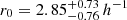 $ r_0=2.85^{+0.73}_{-0.76}\,h^{-1} $