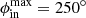 $ \phi_{\mathrm{in}}^{\mathrm{max}}=250^\circ $