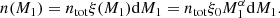 $$ \begin{aligned} n(M_1) = n_{\rm tot} \xi ({M_1}) \mathrm{d} M_1 = n_{\rm tot} \xi _0 M_1 ^{\alpha } \mathrm{d} M_1. \end{aligned} $$