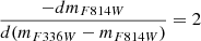 $ \frac{-d{m}_{{F814W}} }{d(m_{{F336W}}-{m}_{{F814W}})}= 2 $