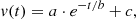 $$ \begin{aligned} { v}(t)= a\cdot e^{{-t}/{b}}+c ,\end{aligned} $$