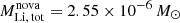 $ M^{\mathrm{nova}}_{\mathrm{Li,\,tot}} = 2.55 \times 10^{-6}\,M_\odot $