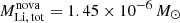 $ M^{\mathrm{nova}}_{\mathrm{Li,\,tot}} = 1.45 \times 10^{-6}\,M_\odot $