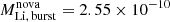 $ M^{\mathrm{nova}}_{\mathrm{Li,\,burst}} = 2.55 \times 10^{-10} $