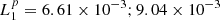 $ L_1^p = 6.61 \times 10^{-3}; 9.04 \times 10^{-3} $