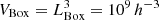 $ V_{\rm Box} = L_{\rm Box}^3 = 10^9\,h^{-3} $