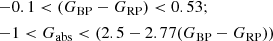 $$ \begin{aligned}&{-}0.1 < (G_{\rm BP} - G_{\rm RP}) < 0.53; \\&{-}1 < G_{\rm abs} < (2.5 - 2.77(G_{\rm BP} - G_{\rm RP})) \end{aligned} $$
