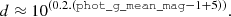 $$ \begin{aligned} d \approx 10^{(0.2.(\mathtt {phot\_g\_mean\_mag} -1+5))}. \end{aligned} $$