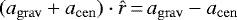 $ ({a}_{\mathrm{grav}} + {a}_{\mathrm{cen}}) \cdot {\hat{{r}}}\,{=}\,a_{\mathrm{grav}} - a_{\mathrm{cen}} $