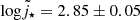 $ {{\rm\thinspace log}}{\tilde j_{\star}}= 2.85\pm0.05 $