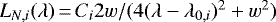 $L_{N,i}(\lambda)\,{=}\,C_i 2w/(4(\lambda-\lambda_{0,i}){}^2+w^2)$
