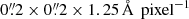 $ 0{{\overset{\prime\prime}{.}}}2\times0{{\overset{\prime\prime}{.}}}2\times1.25\,\AA\,\text{ pixel}^{-1} $
