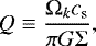 \begin{equation*}Q \equiv \frac{\Omega_k c_{\mathrm{s}}}{\pi G\Sigma}, \end{equation*}